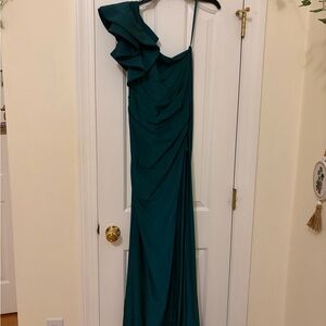 Honey and Rosie Teal Ruffle One-Shoulder Dress